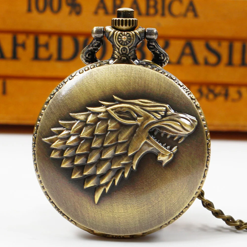 Personalized Creative l Wolf Head Three-Dimensional Carved Pocket Watch FOB Watch for Men's Arabic Numerals Display Quartz Penda