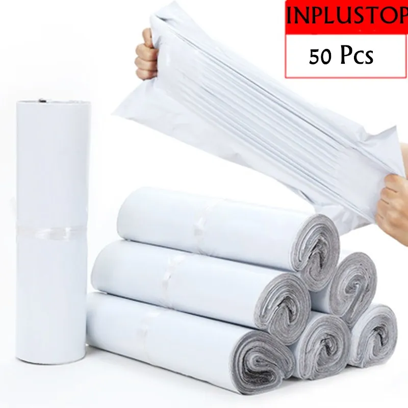 INPLUSTOP 50pcs/Lots White Courier Bag Express Envelope Storage Bags Mail Bag Mailing Bags Self Seal Plastic Packaging Pouch
