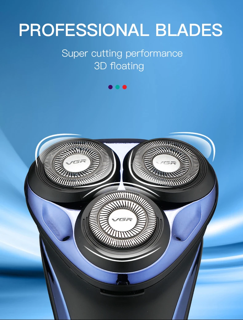 VGR Shaver Electric Razor Professional Shaving Machine Floating Beard Trimmer IPX7 Waterproof Rechargeable Shaver for Men V-306