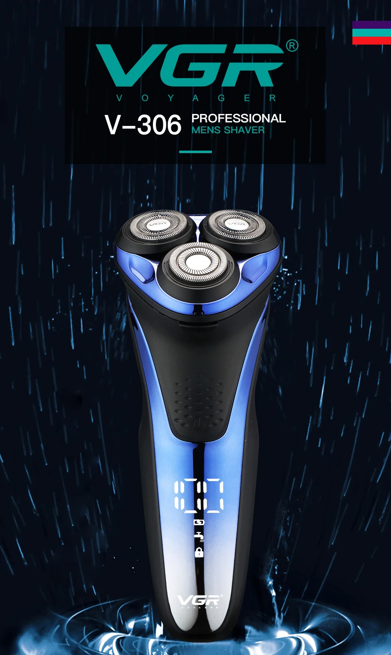 VGR Shaver Electric Razor Professional Shaving Machine Floating Beard Trimmer IPX7 Waterproof Rechargeable Shaver for Men V-306