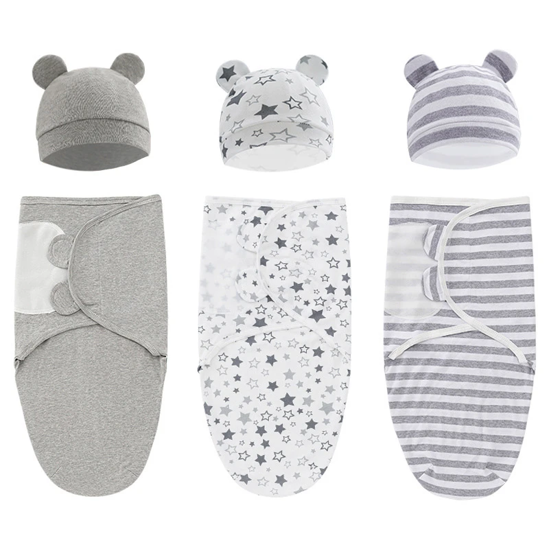 Muslin Newborn Sleeping Bag Hat Set/Sleepsack Only Baby Swaddle Blanket Wrap Adjustable Newborn Sleep Sack Infant Sleepwear 0-6M