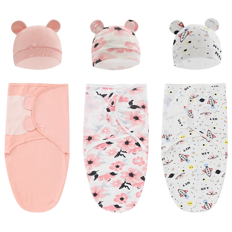 Muslin Newborn Sleeping Bag Hat Set/Sleepsack Only Baby Swaddle Blanket Wrap Adjustable Newborn Sleep Sack Infant Sleepwear 0-6M