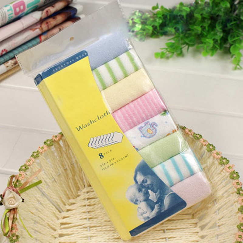 RANDOM 8PCS Baby Washcloths Set Soft Absorbent Organic Cotton Washable Saliva Towel Face Wipes Newborn Bath Kids Face Towel