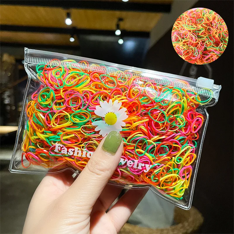 200Pcs/Pack Colorful Small Disposable Hair Bands Scrunchie Girls Elastic Rubber Band Ponytail Holder Hair Accessories Hair Ties