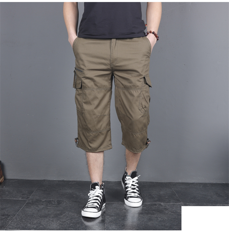 Long Length Cargo Shorts Men Summer Multi-Pocket Casual Cotton Elastic Capri Pants Men Military Tactical Short Hot Breeches 5XL