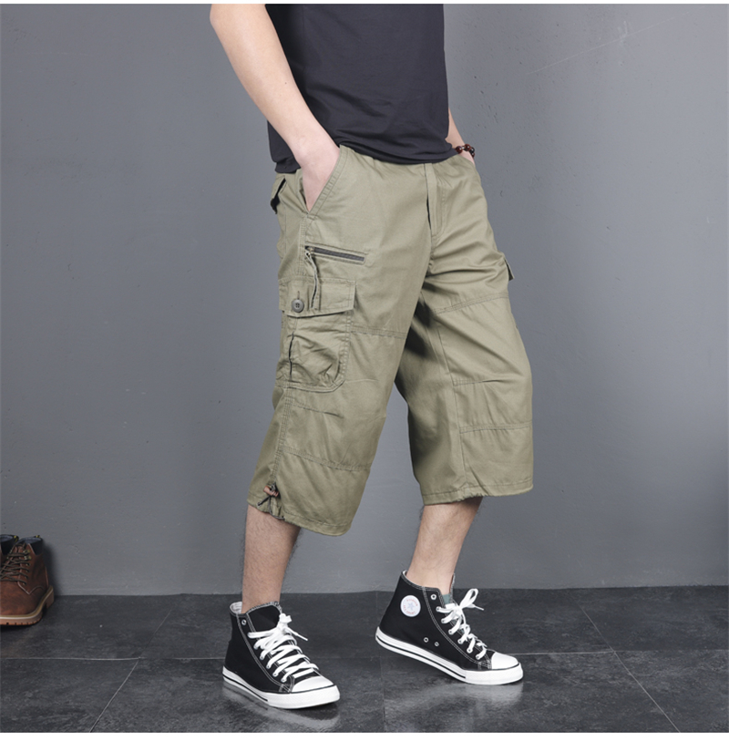 Long Length Cargo Shorts Men Summer Multi-Pocket Casual Cotton Elastic Capri Pants Men Military Tactical Short Hot Breeches 5XL