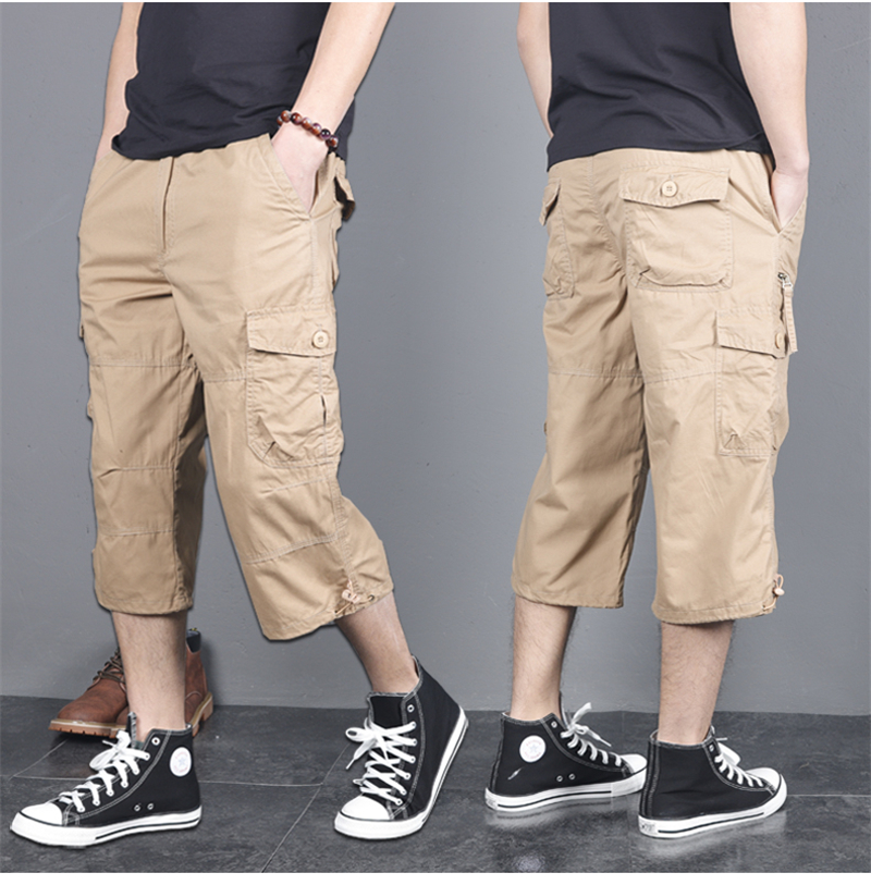 Long Length Cargo Shorts Men Summer Multi-Pocket Casual Cotton Elastic Capri Pants Men Military Tactical Short Hot Breeches 5XL