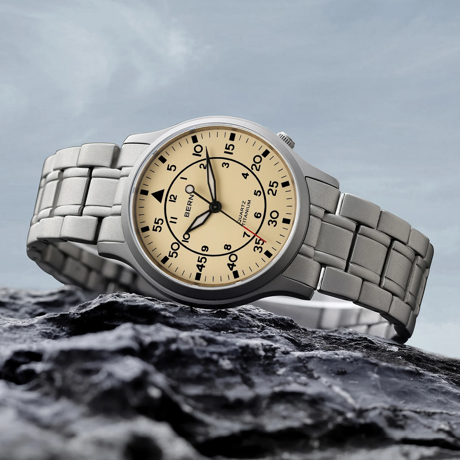 BERNY Full Titanium Watch For Men AR Coating Sapphire Fashion Wristwatch Luminous Ultra-thin Quartz Watch Waterproof 5ATM Watch
