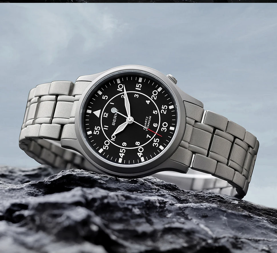 BERNY Full Titanium Watch For Men AR Coating Sapphire Fashion Wristwatch Luminous Ultra-thin Quartz Watch Waterproof 5ATM Watch