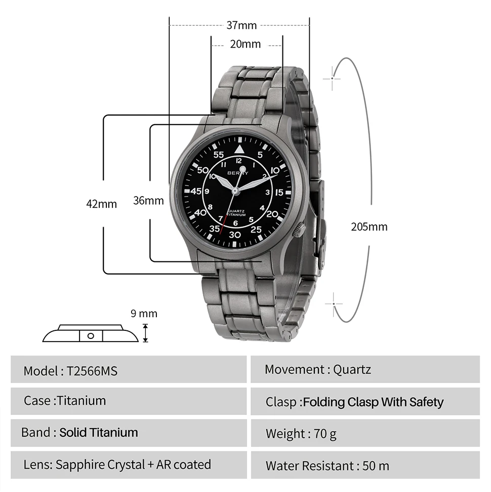 BERNY Full Titanium Watch For Men AR Coating Sapphire Fashion Wristwatch Luminous Ultra-thin Quartz Watch Waterproof 5ATM Watch