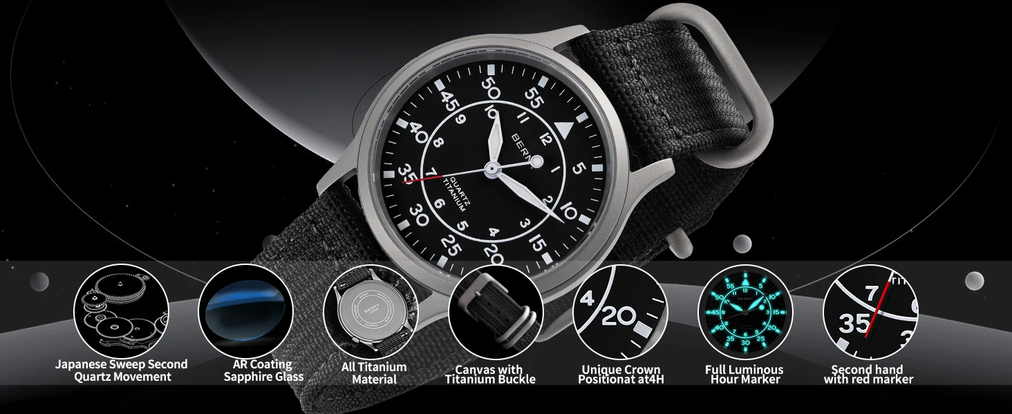 BERNY Full Titanium Watch For Men AR Coating Sapphire Fashion Wristwatch Luminous Ultra-thin Quartz Watch Waterproof 5ATM Watch