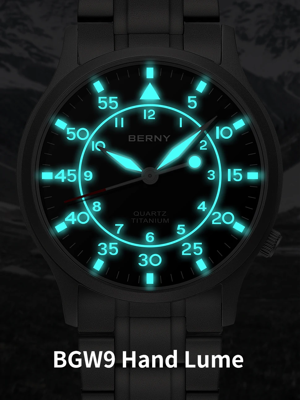 BERNY Full Titanium Watch For Men AR Coating Sapphire Fashion Wristwatch Luminous Ultra-thin Quartz Watch Waterproof 5ATM Watch