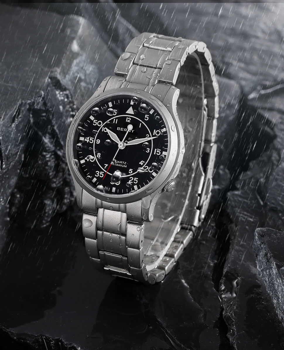 BERNY Full Titanium Watch For Men AR Coating Sapphire Fashion Wristwatch Luminous Ultra-thin Quartz Watch Waterproof 5ATM Watch