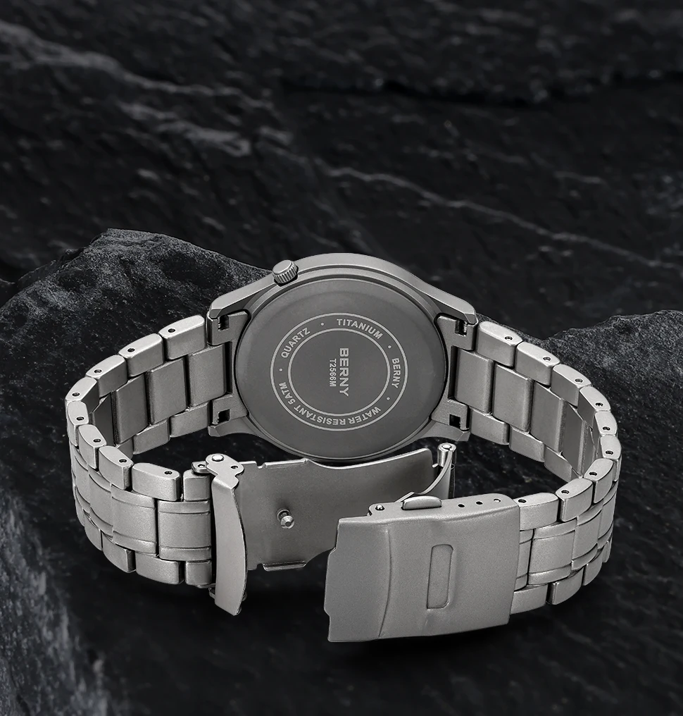 BERNY Full Titanium Watch For Men AR Coating Sapphire Fashion Wristwatch Luminous Ultra-thin Quartz Watch Waterproof 5ATM Watch