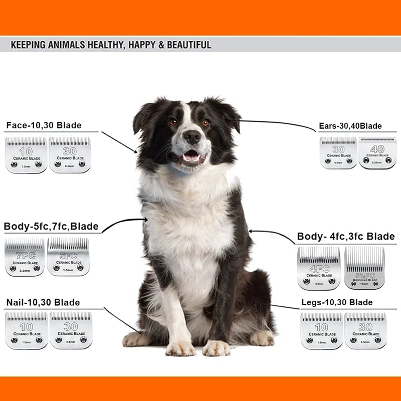 Detachable Pet Dog Animal Clipper Ceramic Blade set Compatible with Most Andis,Oster A5,Wahl KM10 Series Clippers,#10/#30/#40