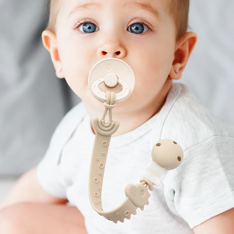 Silicone Pacifier Clips, BPA Free One-Piece Design Pacifier Holder for Baby Boy and Girl 3 Month+, Baby Accessories