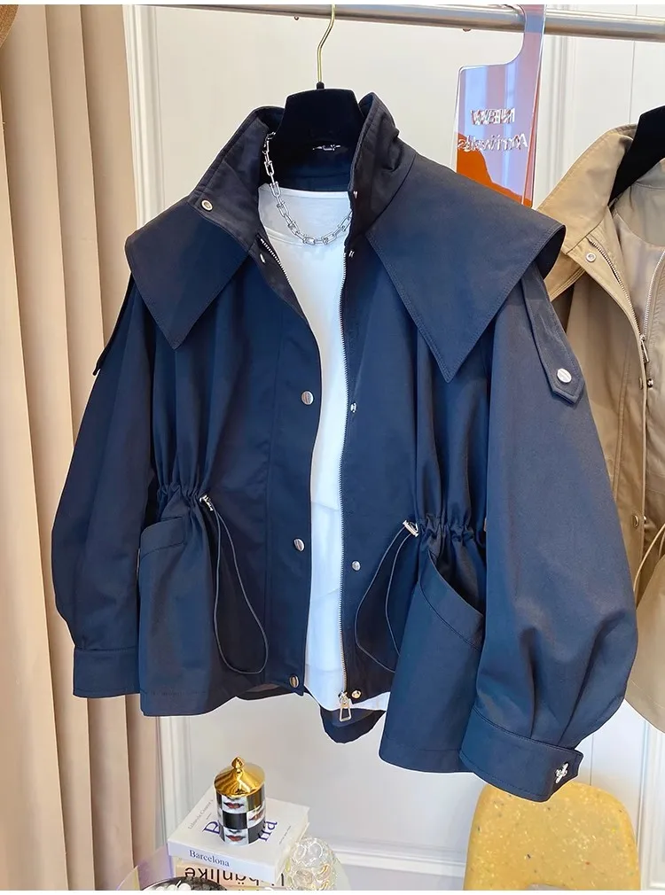 Long-Sleeved Casual Short Trench Waist Party Design Jacket Chic Girls Short Comfortable Fashion Korean Vintage Tops For Women