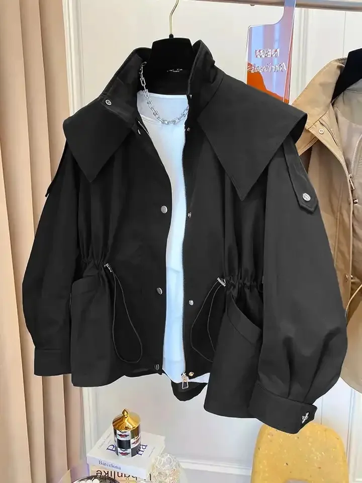 Long-Sleeved Casual Short Trench Waist Party Design Jacket Chic Girls Short Comfortable Fashion Korean Vintage Tops For Women