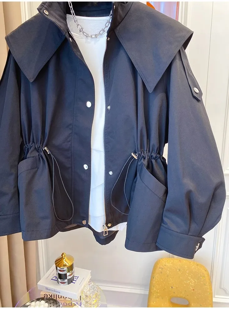 Long-Sleeved Casual Short Trench Waist Party Design Jacket Chic Girls Short Comfortable Fashion Korean Vintage Tops For Women
