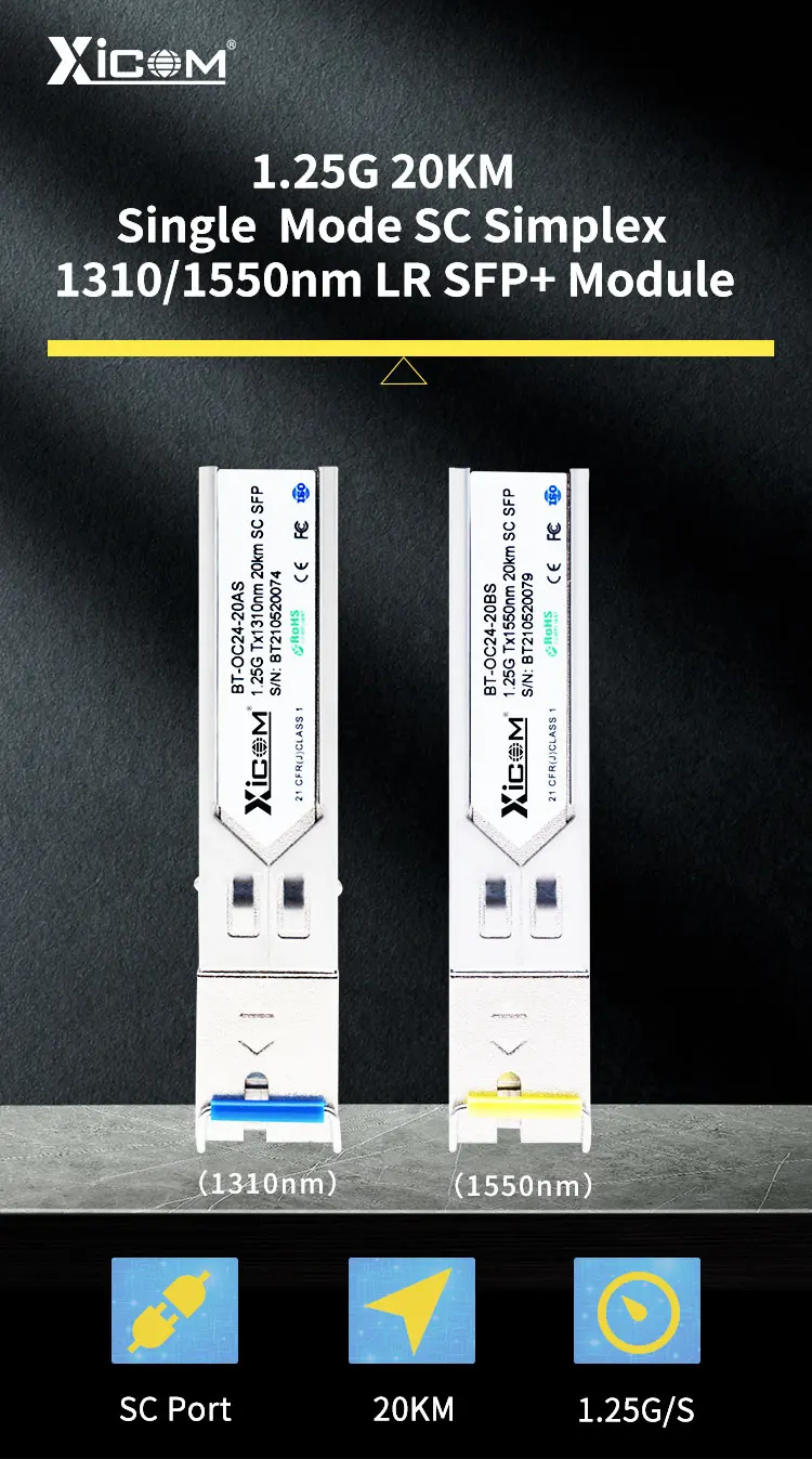 Gigabit SFP Module 1.25G SC Simplex Connector Optical Fiber Module Single Fiber 1310/1550nm for Cisco GLC-BX-D,Ubiquiti Mikrotik