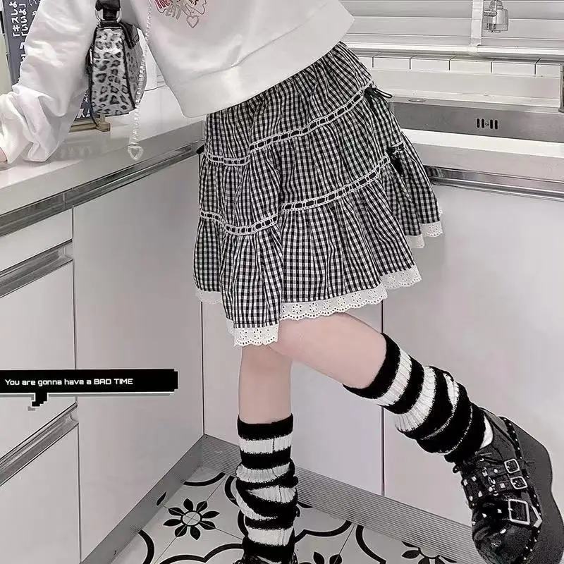 Y2k Goth Lolita Girls Cute Striped Knit Leg Warmers JK Uniform Gothic Women Leggings Gaiters Knee Knitted Cuffs Ankle Warmer