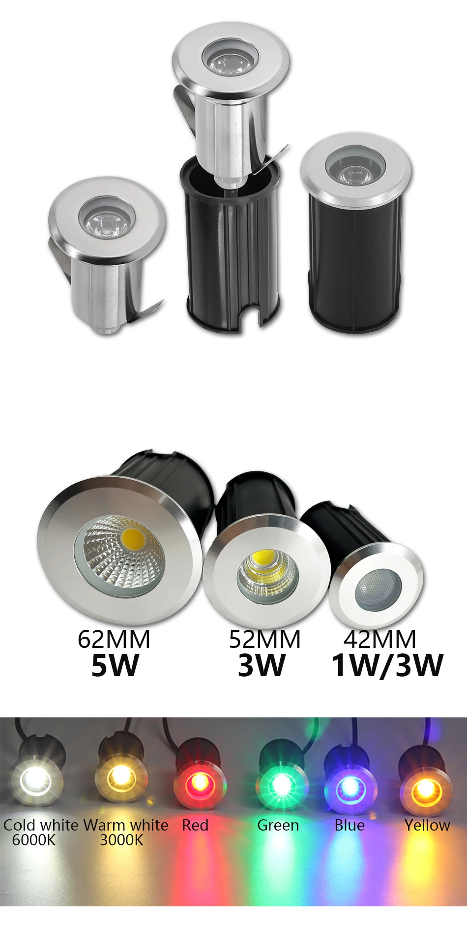 5W 3W 1W Waterproof LED Underground Light Outdoor Ground Garden Path Floor Buried Yard Spot Landscape IP67 DC12V AC220V