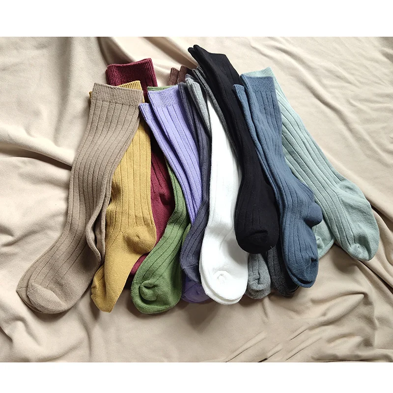 New Fashion Solid Baby Boys Girls Knee High Long Socks Cotton Breathable Stripe Soft Kids Sock Children School Uniform Socks