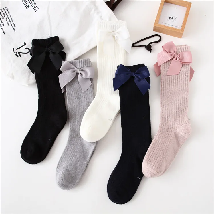 Children Girls Socks With Bows Cotton Baby Girls Socks Soft Toddlers Long Socks For Kids Princess Knee High Socks for Girls 0-8Y
