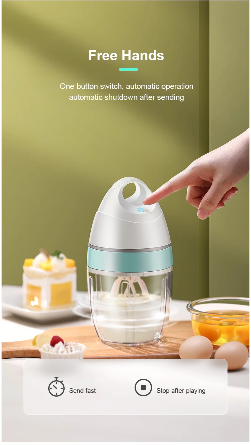 Household Automatic Whisk Electric Milk Frother Whipped Cream Mixer USB Rechargeable Food Blender Whisk Wireless Stand Mixer