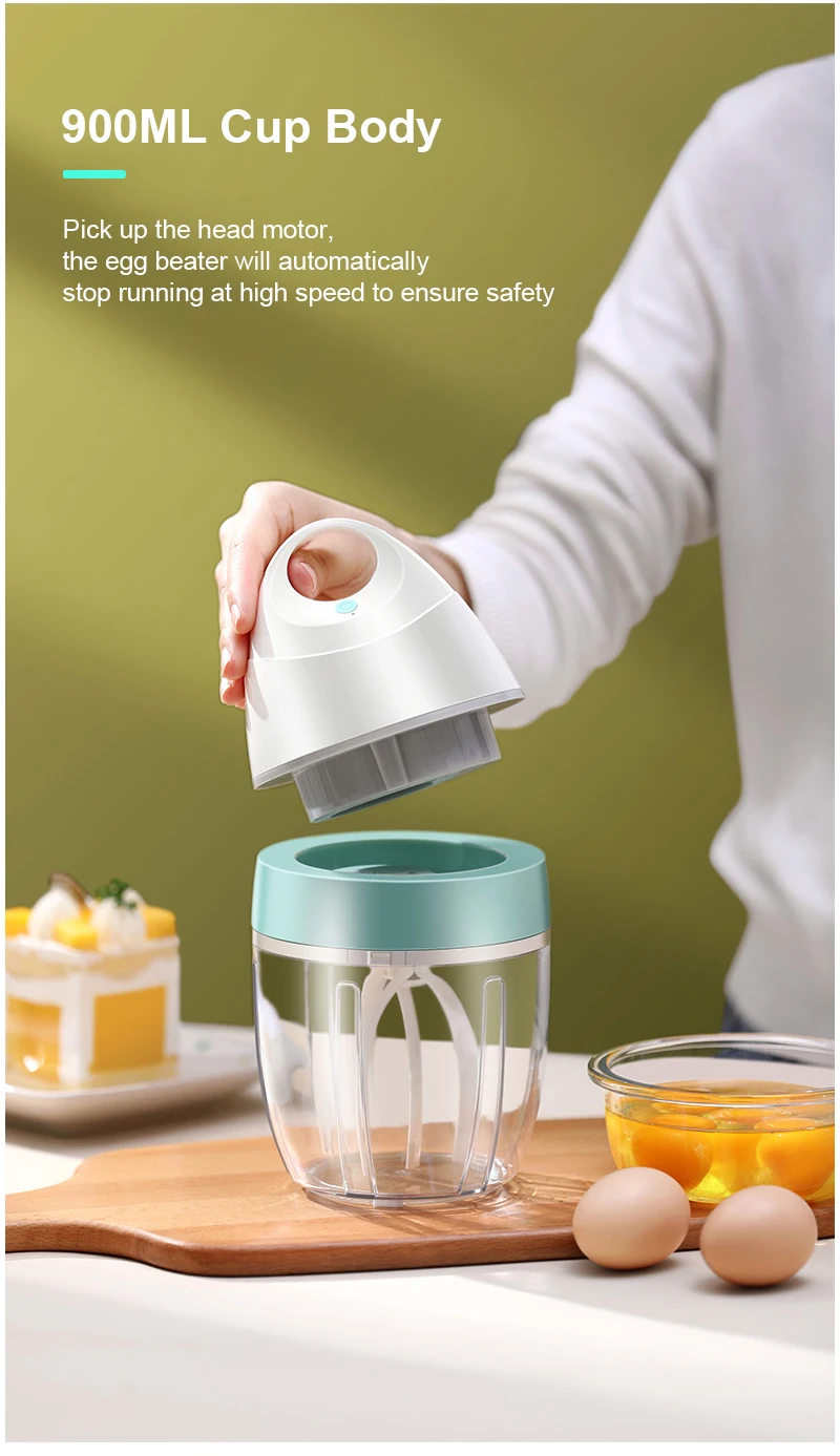 Household Automatic Whisk Electric Milk Frother Whipped Cream Mixer USB Rechargeable Food Blender Whisk Wireless Stand Mixer