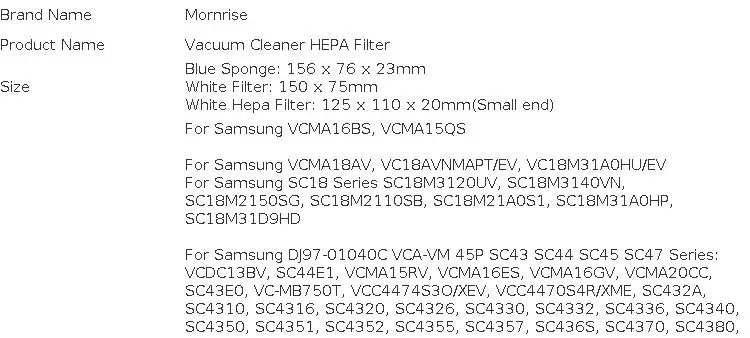 HEPA Filter For Samsung SC18 VC21 SC43 SC44 SC45 SC47 H11 Dust Strainer Vacuum Cleaner Accessories Spare Parts Consumables