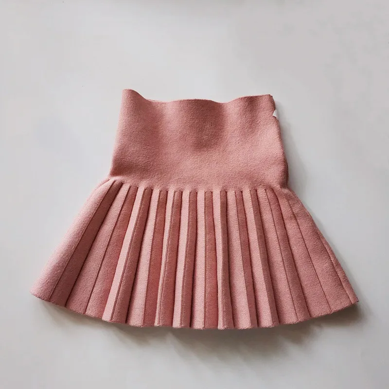 DE PEACH Winter Baby Girls Pleated Skirts Infant Kids Princess High Waist Knitted Mini Tutu Skirt Children Clothes 2-12Years