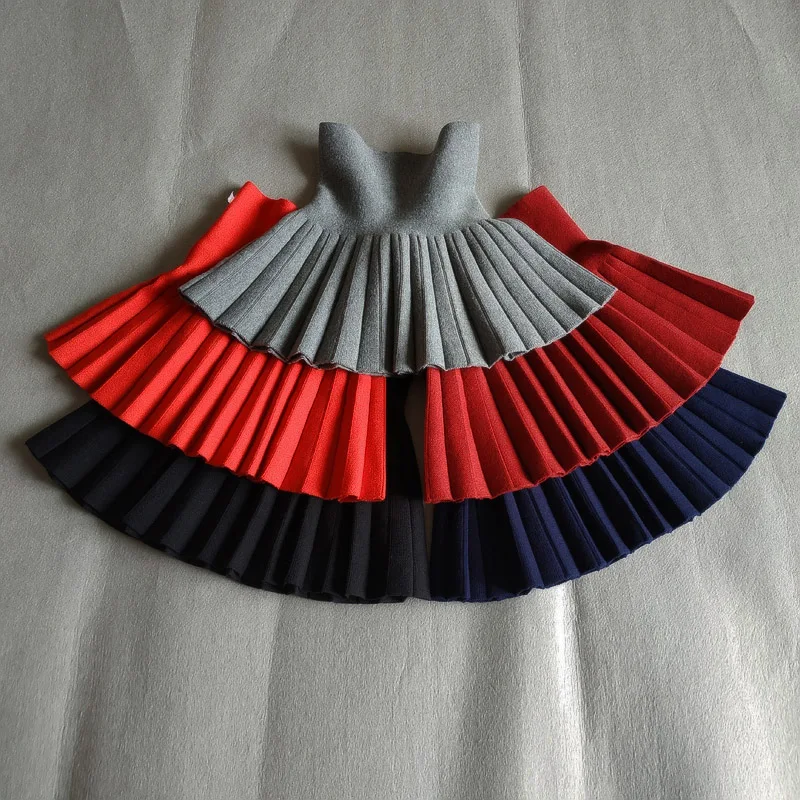 DE PEACH Winter Baby Girls Pleated Skirts Infant Kids Princess High Waist Knitted Mini Tutu Skirt Children Clothes 2-12Years