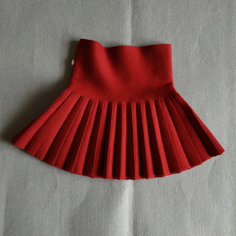 DE PEACH Winter Baby Girls Pleated Skirts Infant Kids Princess High Waist Knitted Mini Tutu Skirt Children Clothes 2-12Years