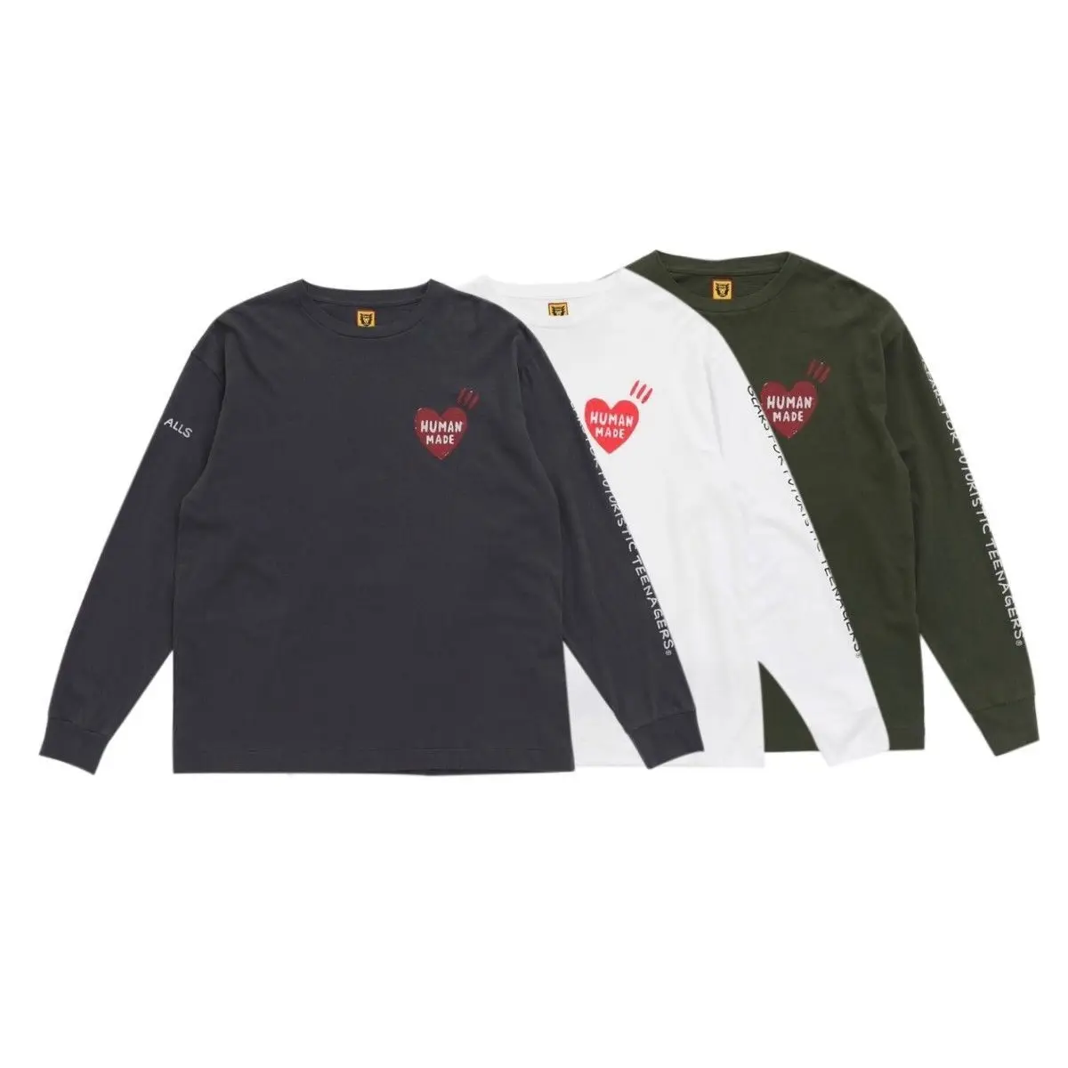 HUMAN MADE Heart Letter Print Long Sleeve T Shirt Crewneck 100% Cotton Unisex