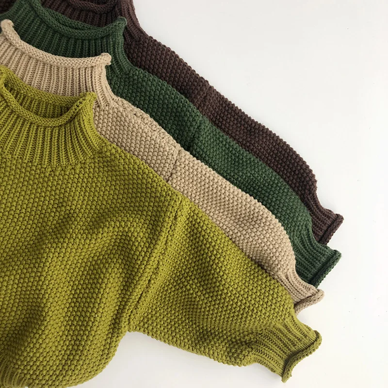 MILANCEL Winter Korean Style Kids Sweater Vintage Boys Knitwear Solid Turtleneck Girls Sweaters Coat