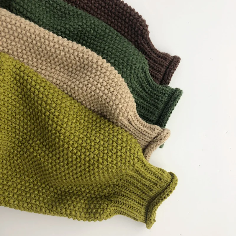 MILANCEL Winter Korean Style Kids Sweater Vintage Boys Knitwear Solid Turtleneck Girls Sweaters Coat