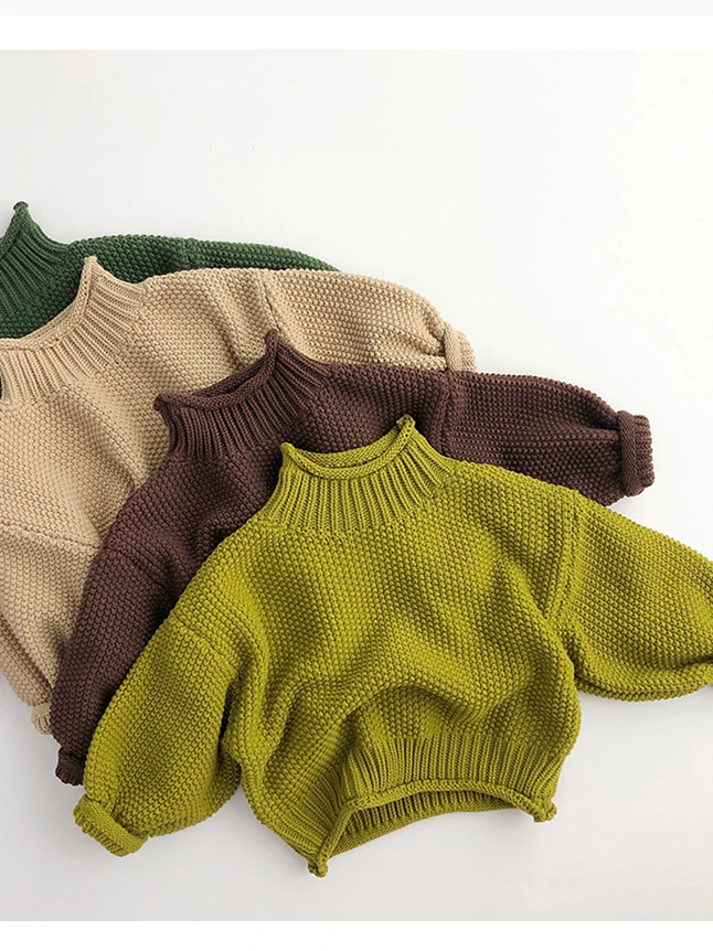 MILANCEL Winter Korean Style Kids Sweater Vintage Boys Knitwear Solid Turtleneck Girls Sweaters Coat