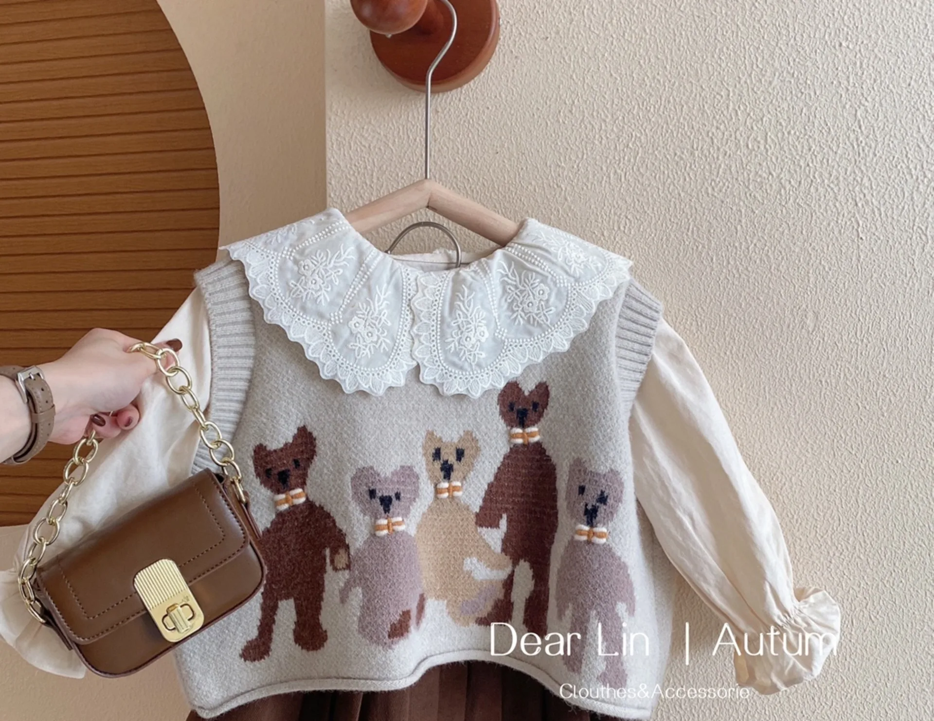 Girls Sweet Suits Autumn Outfit Baby College Spring  Pleated Skirt+Sweater Vest+Shirt 3Pcs Sets Kids