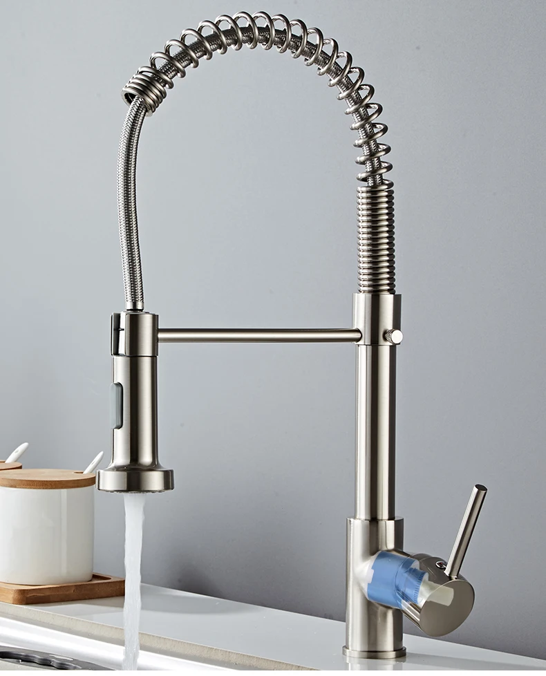 Deck Mounted Flexible Kitchen Faucets Pull Out Mixer Tap Black Hot Cold Kitchen Faucet Spring Style with Spray Mixers Taps E9009