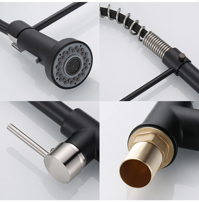 Deck Mounted Flexible Kitchen Faucets Pull Out Mixer Tap Black Hot Cold Kitchen Faucet Spring Style with Spray Mixers Taps E9009