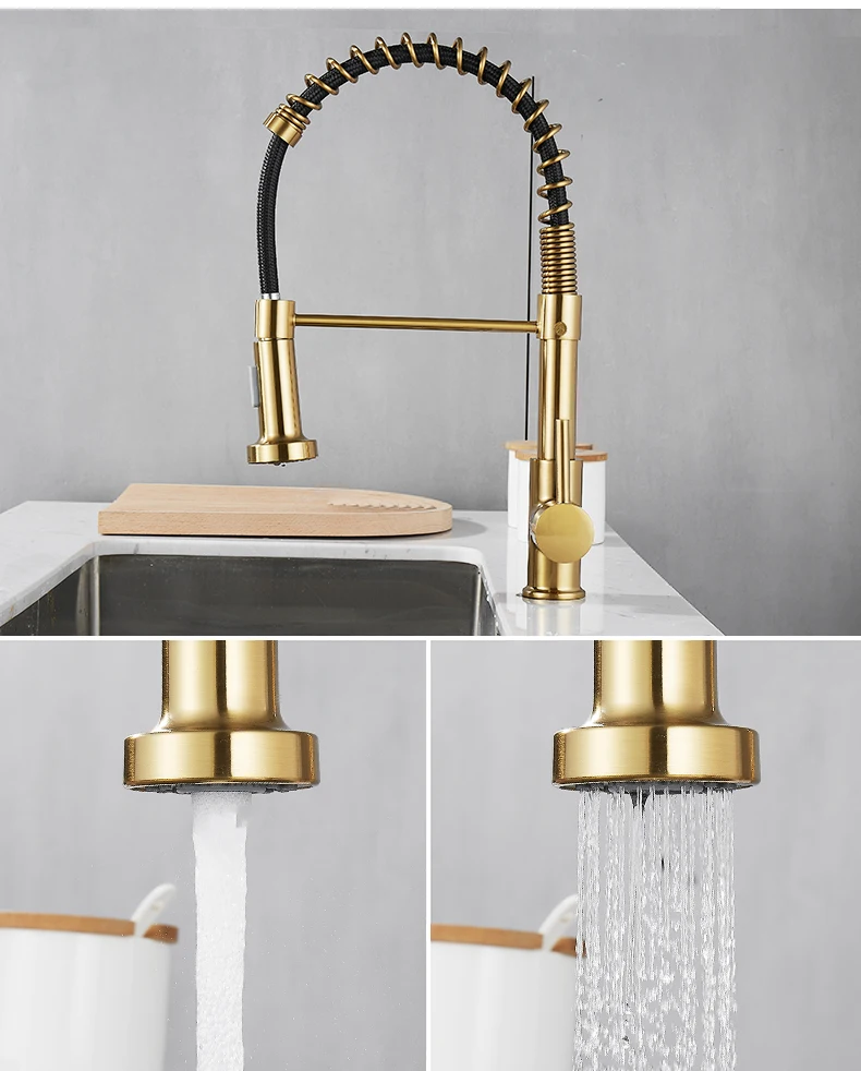 Deck Mounted Flexible Kitchen Faucets Pull Out Mixer Tap Black Hot Cold Kitchen Faucet Spring Style with Spray Mixers Taps E9009