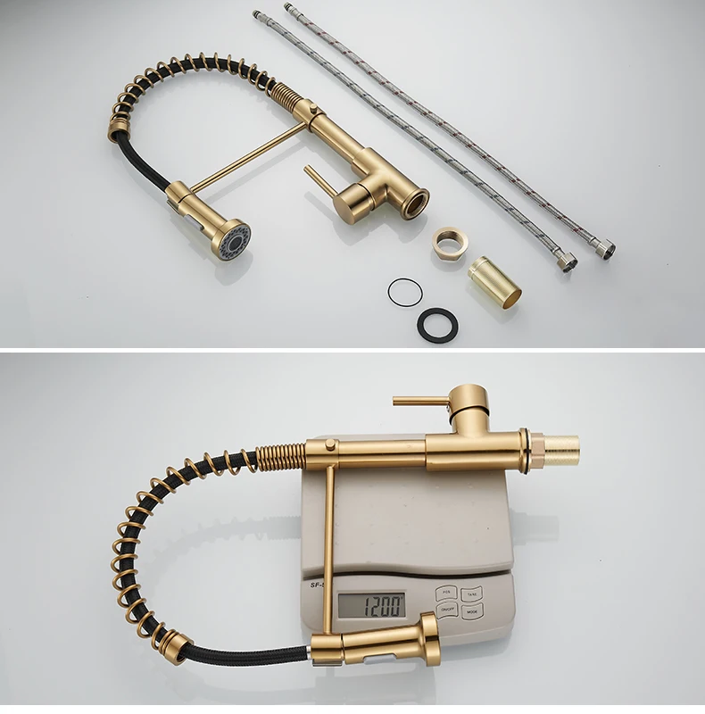 Deck Mounted Flexible Kitchen Faucets Pull Out Mixer Tap Black Hot Cold Kitchen Faucet Spring Style with Spray Mixers Taps E9009