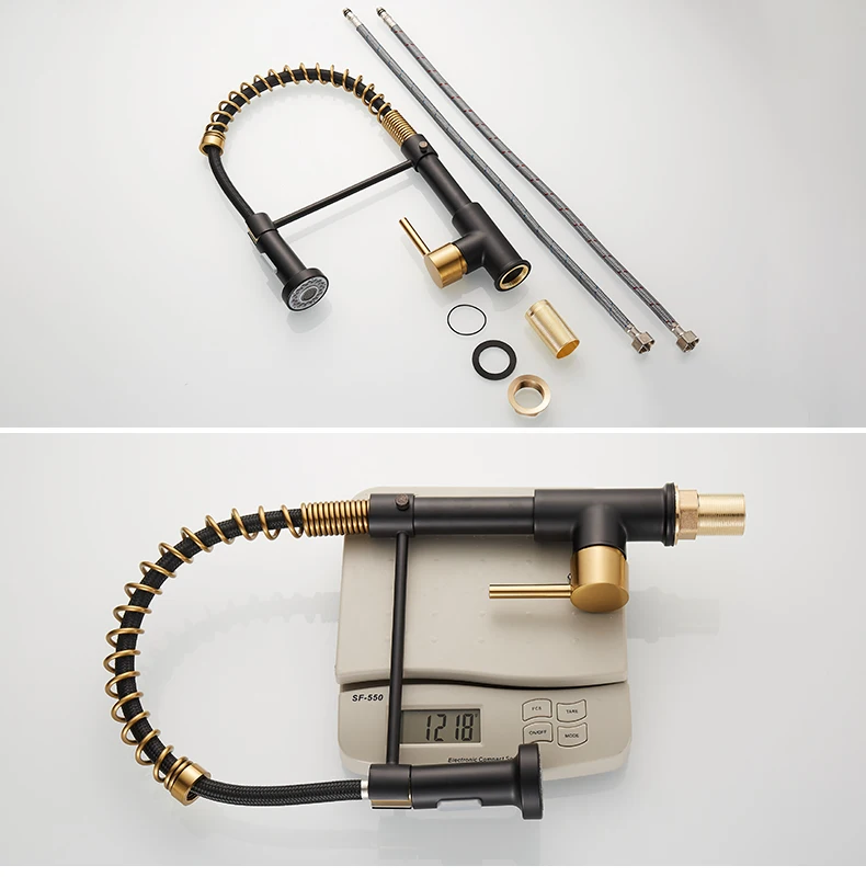 Deck Mounted Flexible Kitchen Faucets Pull Out Mixer Tap Black Hot Cold Kitchen Faucet Spring Style with Spray Mixers Taps E9009