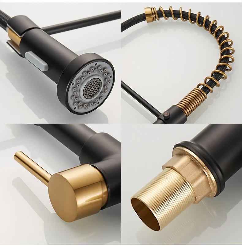 Deck Mounted Flexible Kitchen Faucets Pull Out Mixer Tap Black Hot Cold Kitchen Faucet Spring Style with Spray Mixers Taps E9009