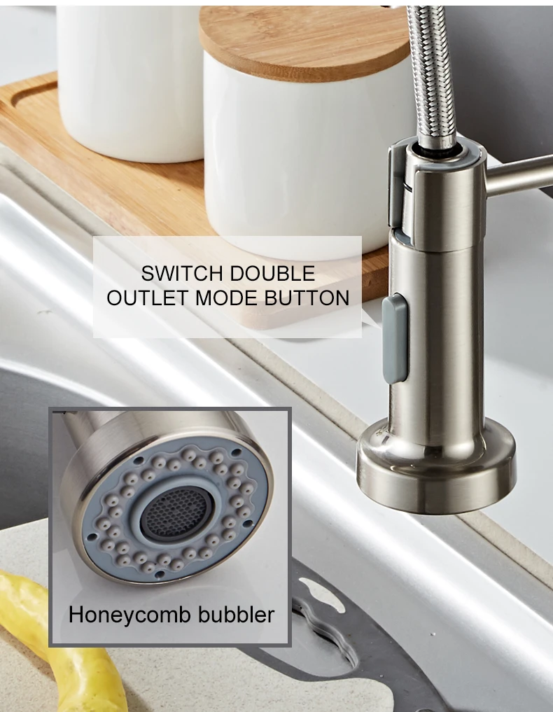 Deck Mounted Flexible Kitchen Faucets Pull Out Mixer Tap Black Hot Cold Kitchen Faucet Spring Style with Spray Mixers Taps E9009