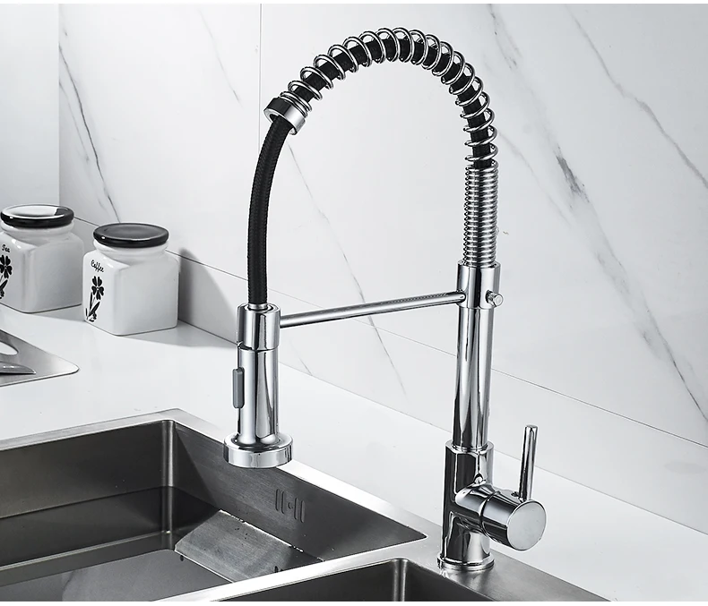 Deck Mounted Flexible Kitchen Faucets Pull Out Mixer Tap Black Hot Cold Kitchen Faucet Spring Style with Spray Mixers Taps E9009