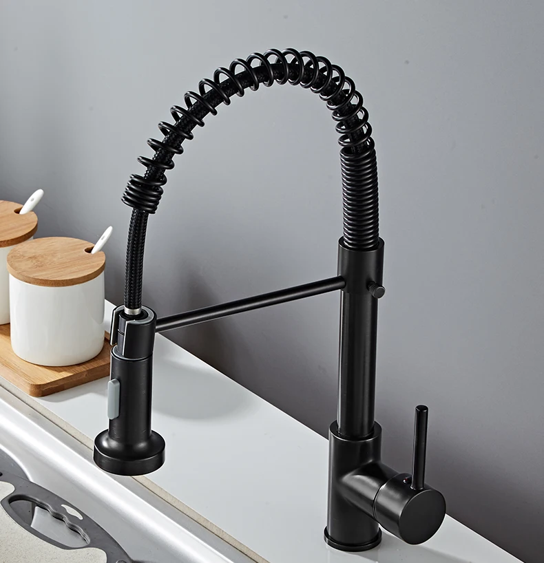 Deck Mounted Flexible Kitchen Faucets Pull Out Mixer Tap Black Hot Cold Kitchen Faucet Spring Style with Spray Mixers Taps E9009