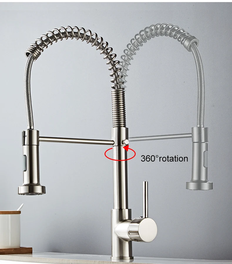 Deck Mounted Flexible Kitchen Faucets Pull Out Mixer Tap Black Hot Cold Kitchen Faucet Spring Style with Spray Mixers Taps E9009
