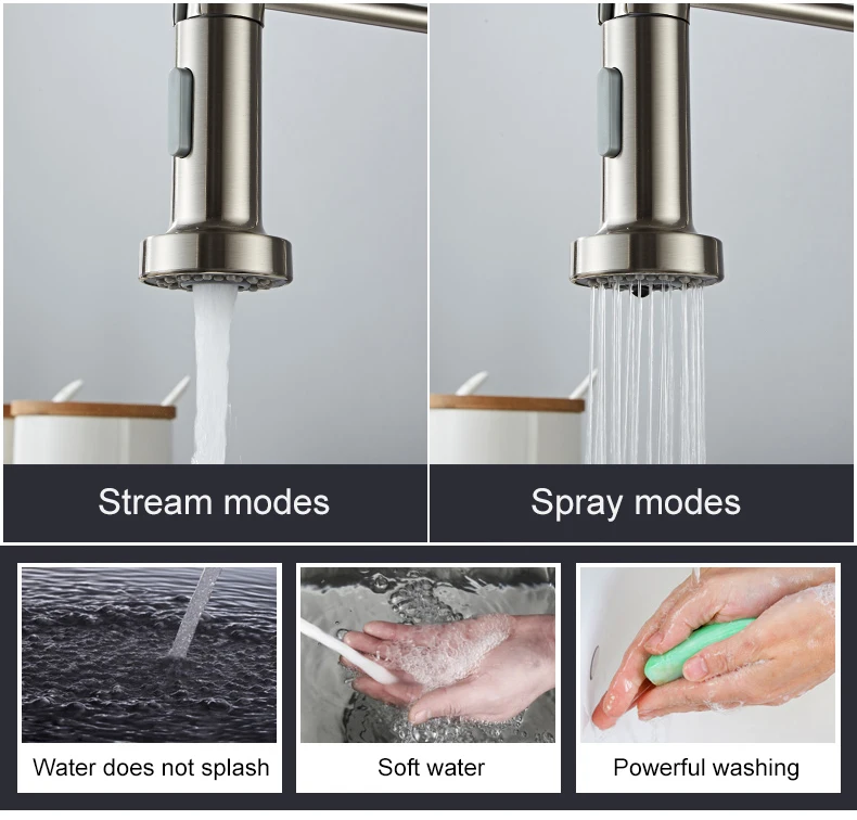 Deck Mounted Flexible Kitchen Faucets Pull Out Mixer Tap Black Hot Cold Kitchen Faucet Spring Style with Spray Mixers Taps E9009